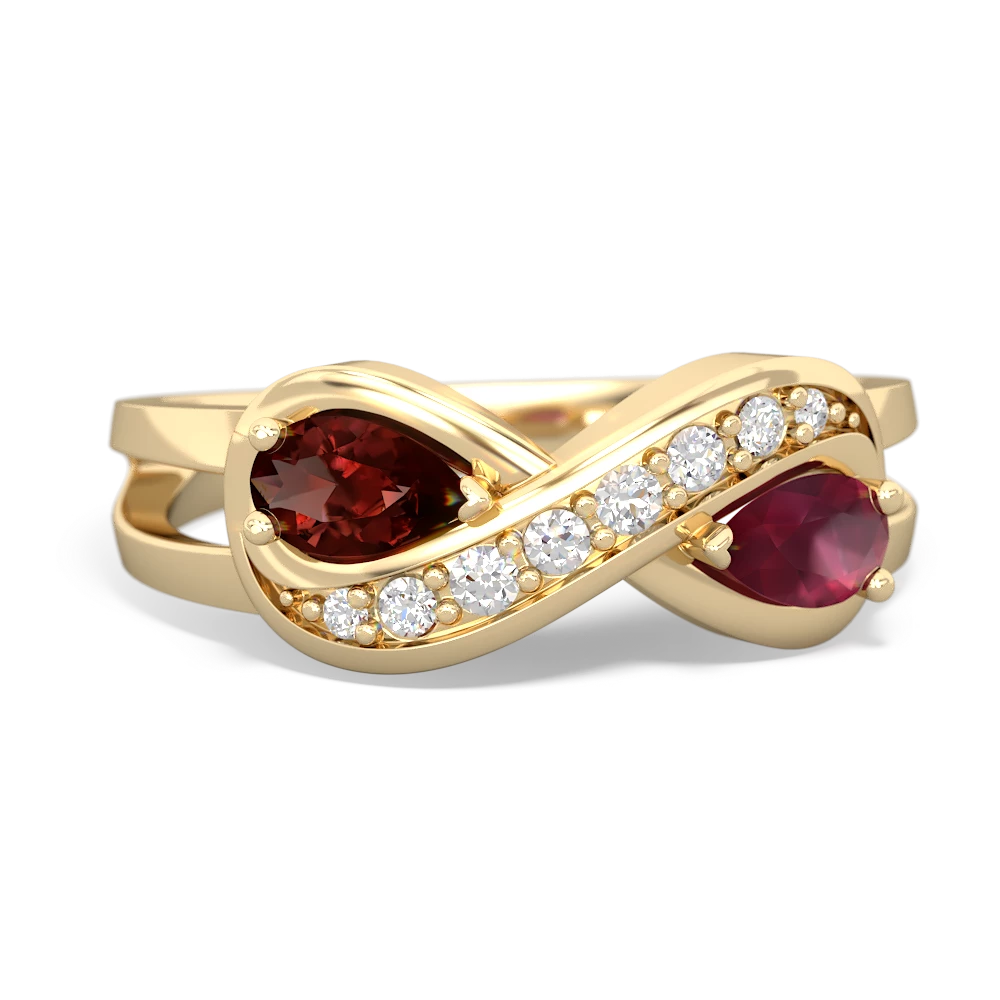 Garnet Diamond Infinity 14K Yellow Gold ring R5390