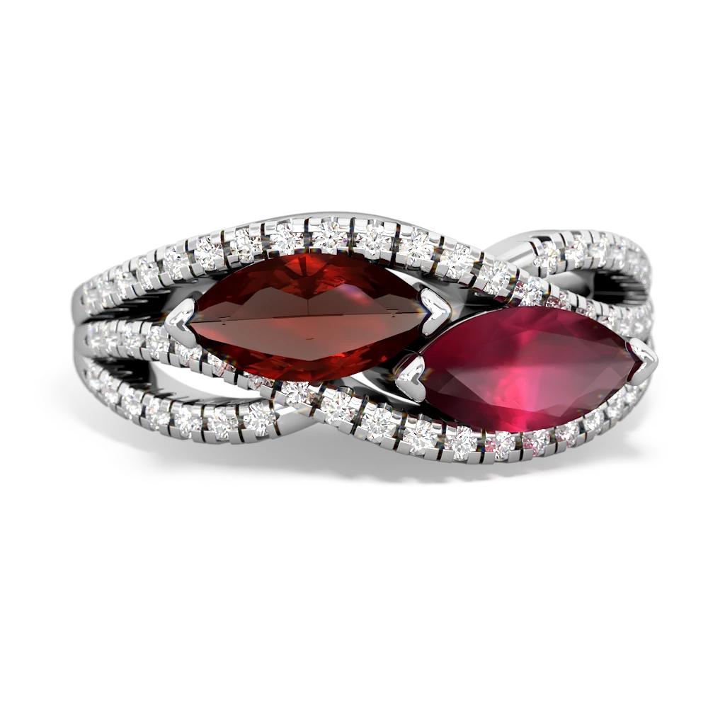 Garnet Diamond Rivers 14K White Gold ring R3070