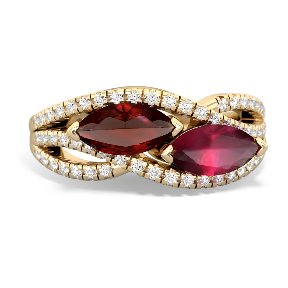 Garnet Diamond Rivers 14K Yellow Gold ring R3070