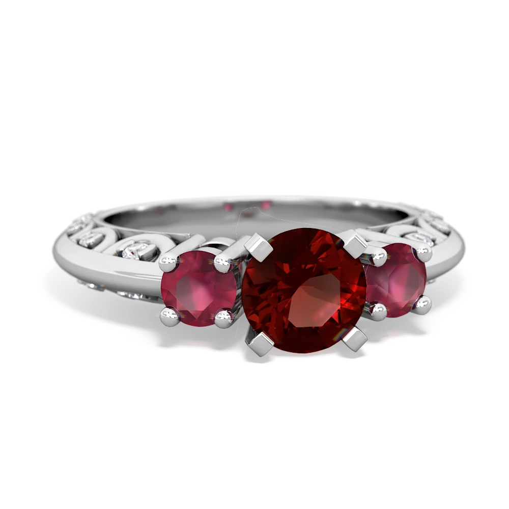 Garnet Art Deco Eternal Embrace Engagement 14K White Gold ring C2003