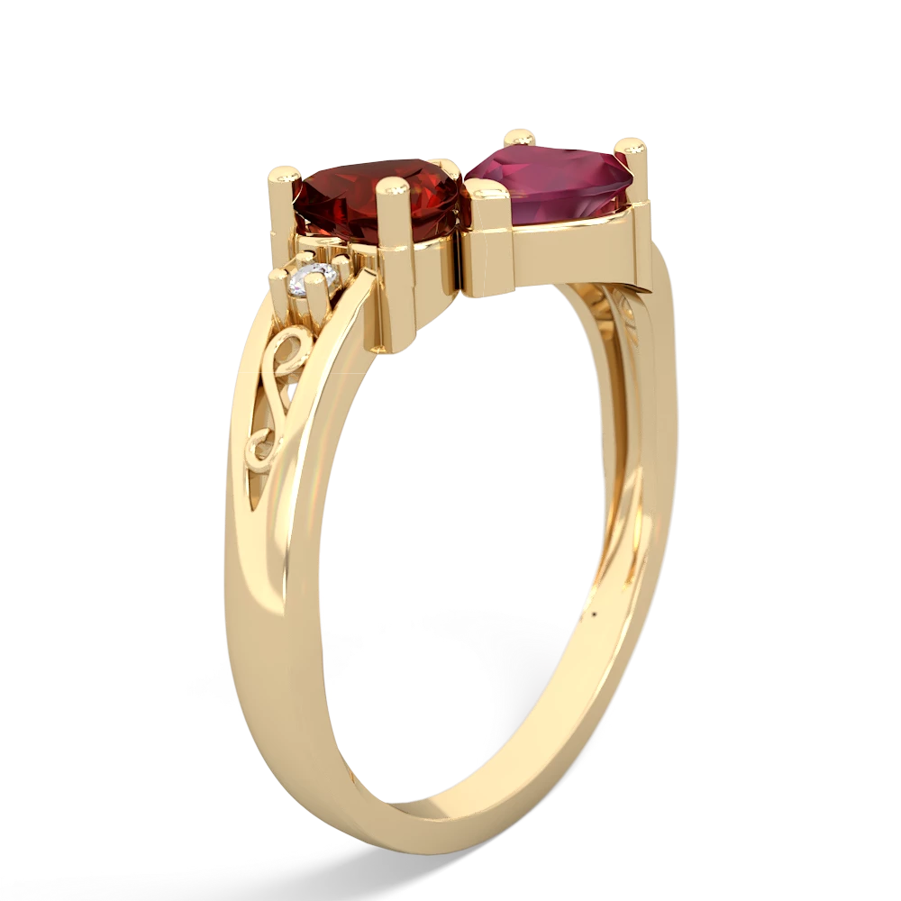 Garnet Snuggling Hearts 14K Yellow Gold ring R2178