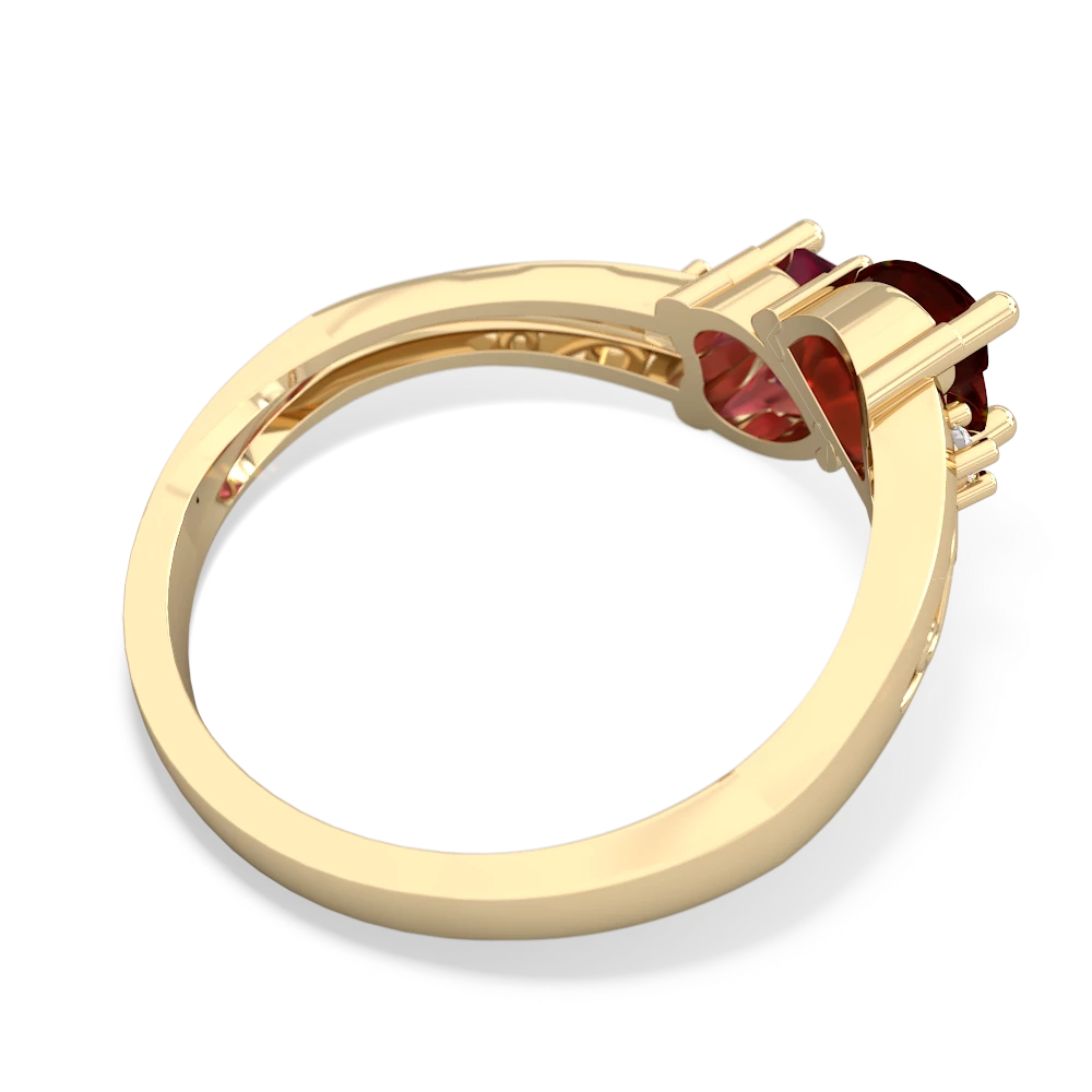 Garnet Snuggling Hearts 14K Yellow Gold ring R2178