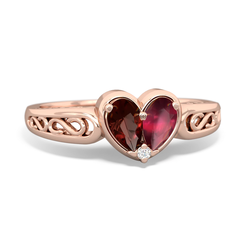 Garnet Filligree 'One Heart' 14K Rose Gold ring R5070