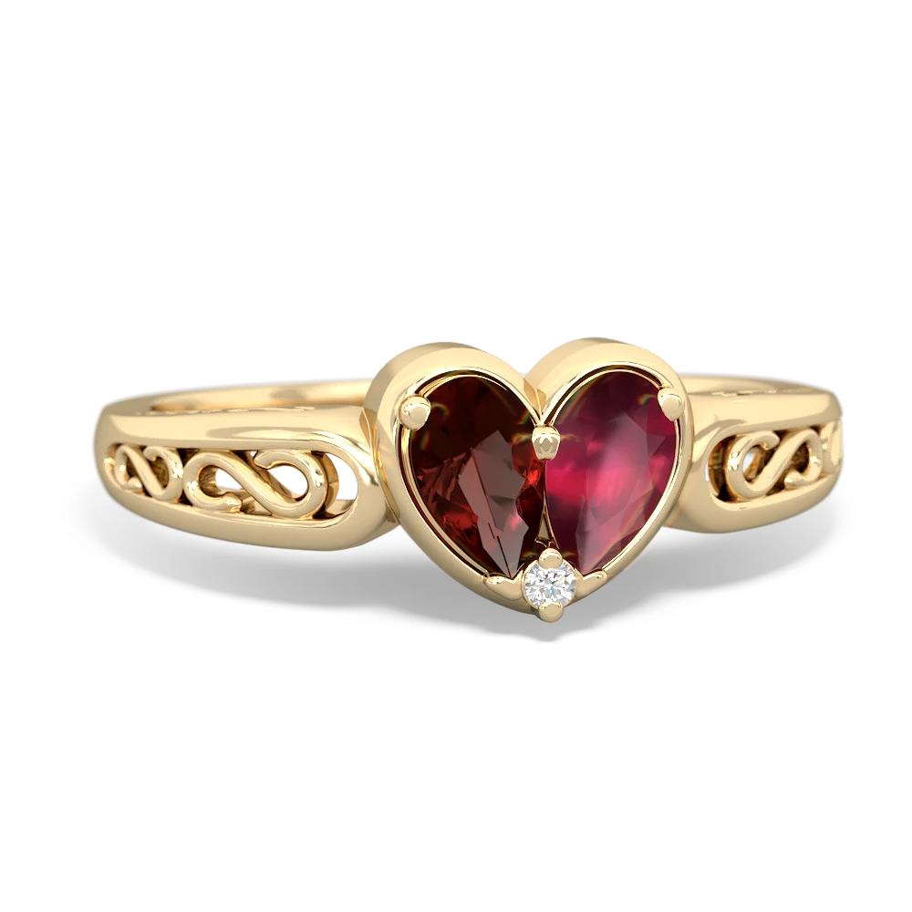 Garnet Filligree 'One Heart' 14K Yellow Gold ring R5070