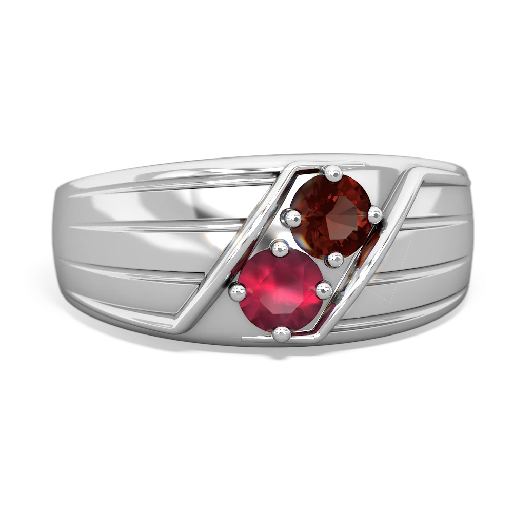 Garnet Men's Streamline 14K White Gold ring R0460