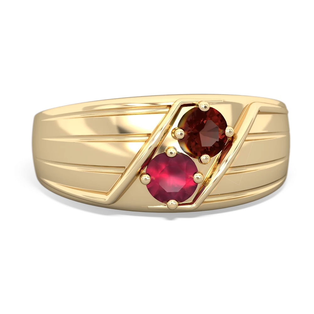 Garnet Men's Streamline 14K Yellow Gold ring R0460