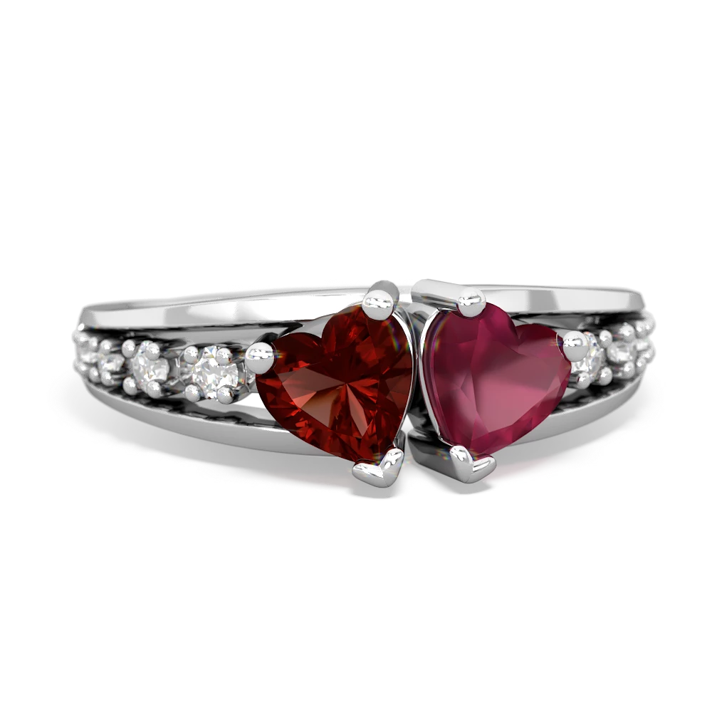 Garnet Heart To Heart 14K White Gold ring R3342