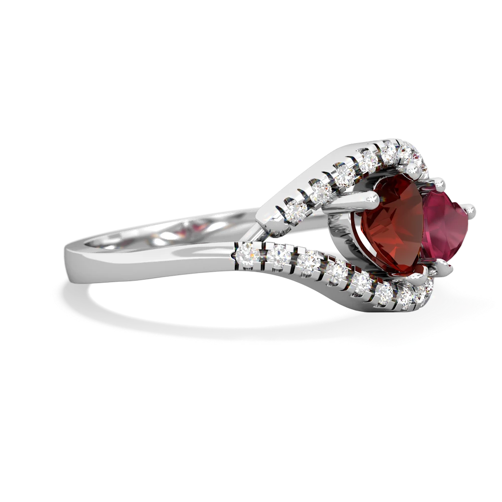 Garnet Ruby Mother Child ring 14K White Gold JewelsForMe