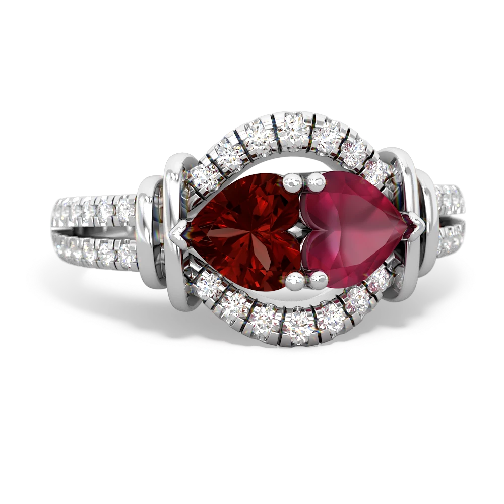 Garnet Art-Deco Keepsake 14K White Gold ring R5630