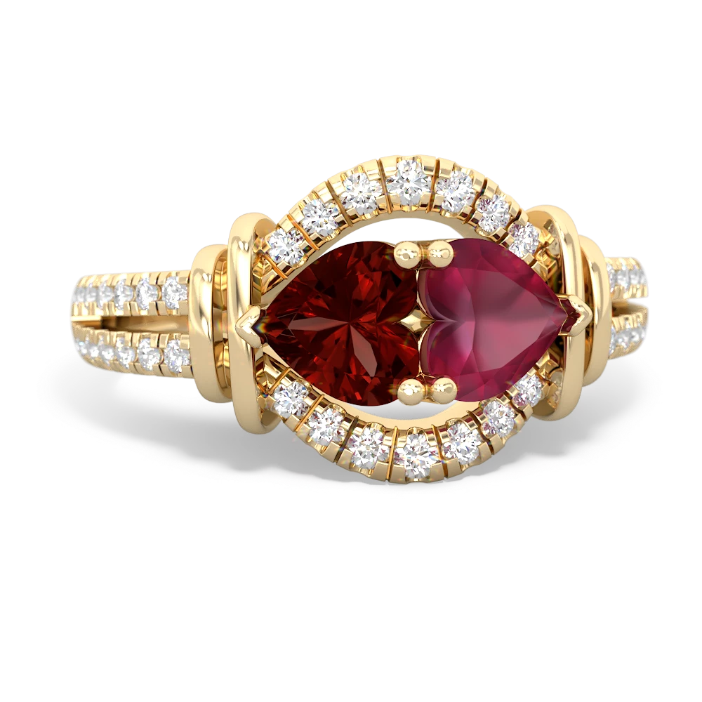 Garnet Art-Deco Keepsake 14K Yellow Gold ring R5630