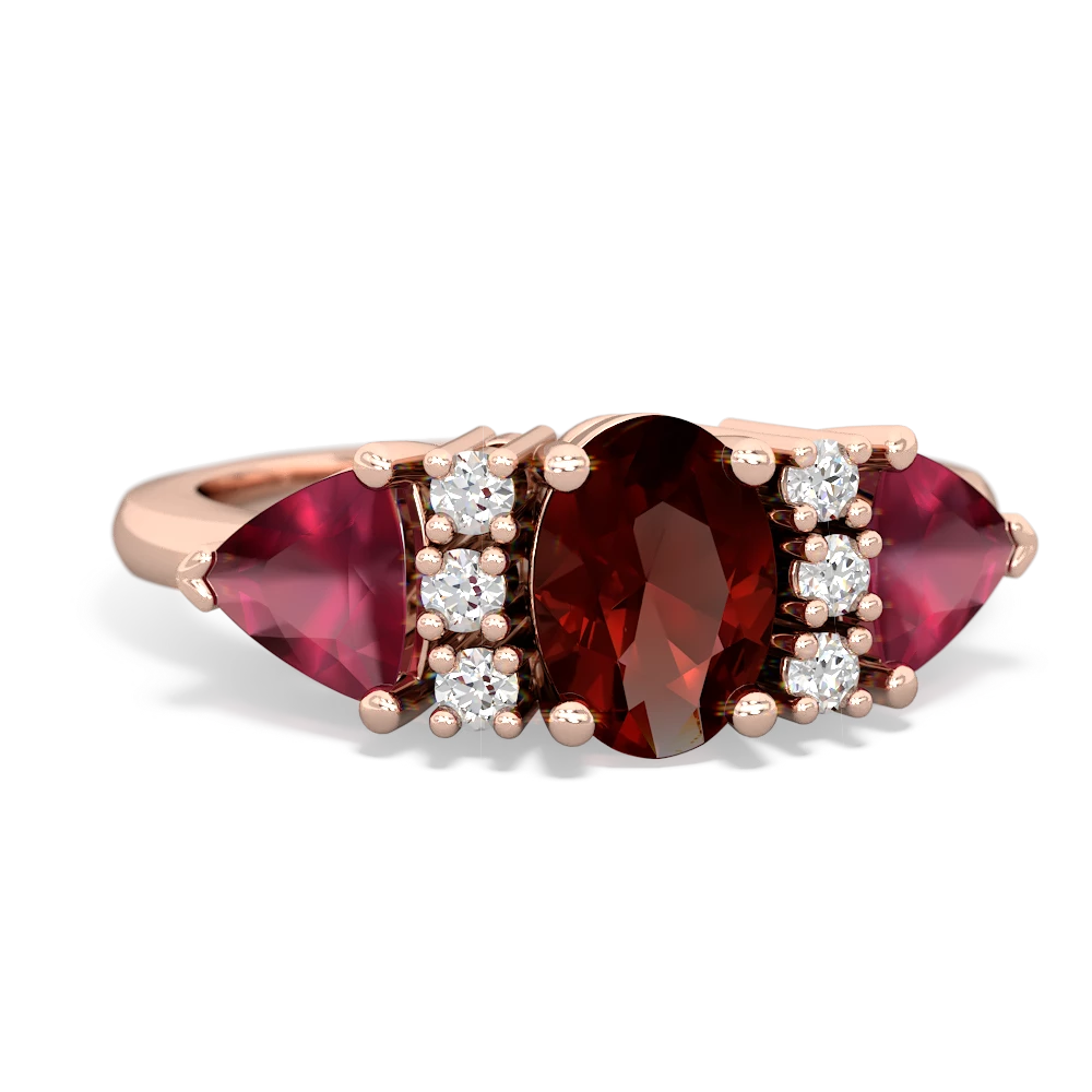 Garnet Antique Style Three Stone 14K Rose Gold ring R2186