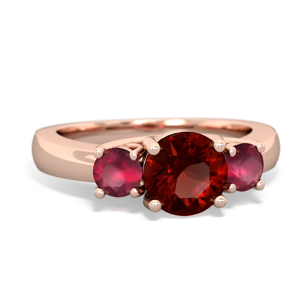 Garnet Three Stone Round Trellis 14K Rose Gold ring R4018