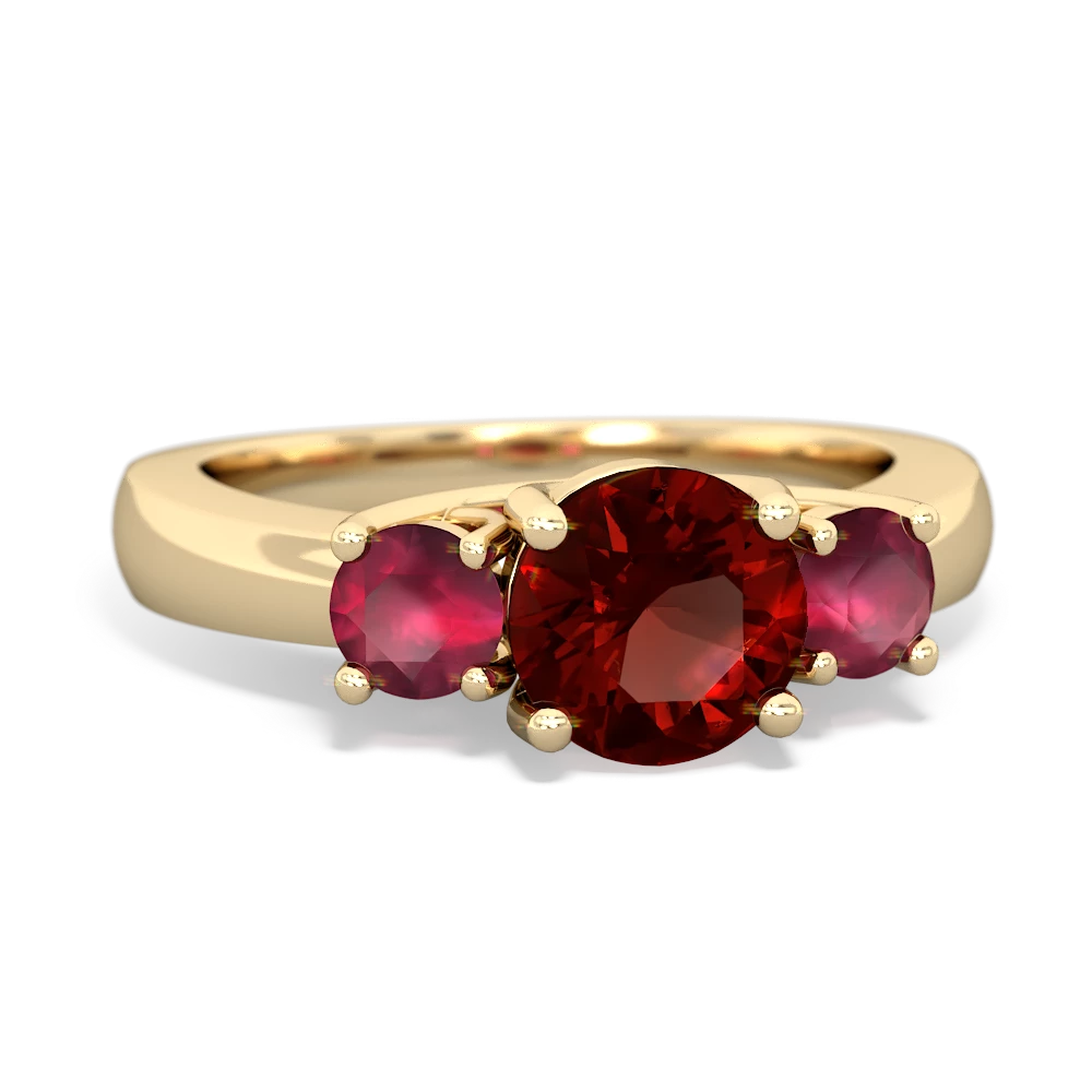 Garnet Three Stone Round Trellis 14K Yellow Gold ring R4018