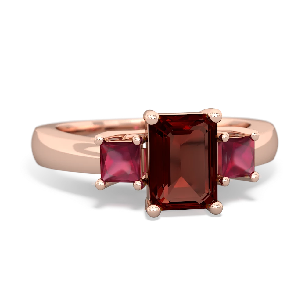 Garnet Three Stone Emerald-Cut Trellis 14K Rose Gold ring R4021