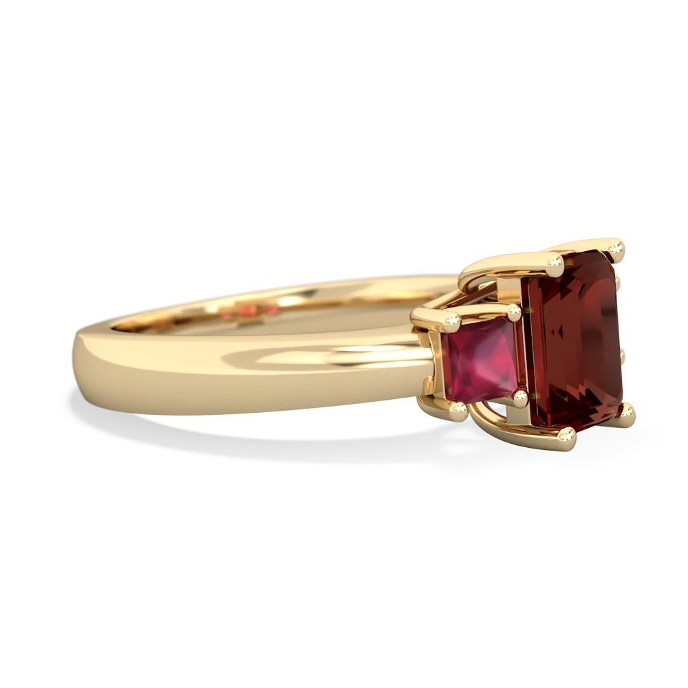 Garnet Three Stone Emerald-Cut Trellis 14K Yellow Gold ring R4021