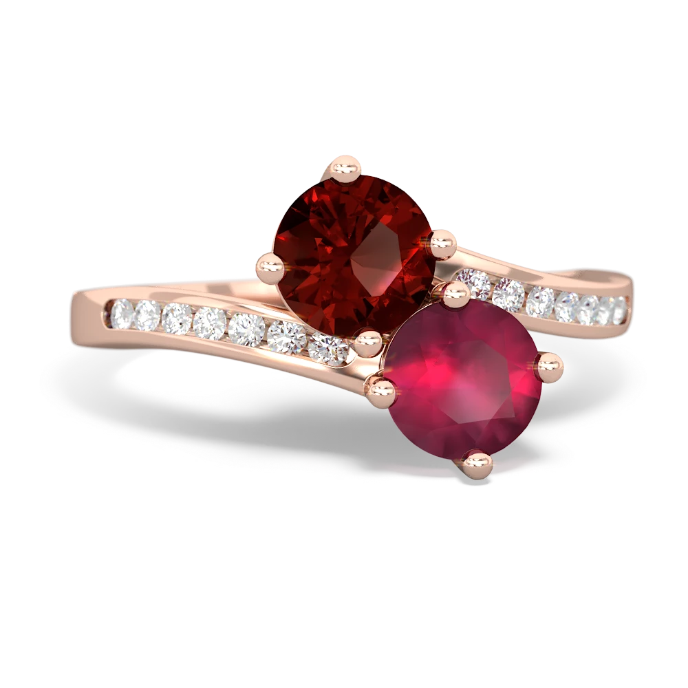 Garnet Channel Set Two Stone 14K Rose Gold ring R5303