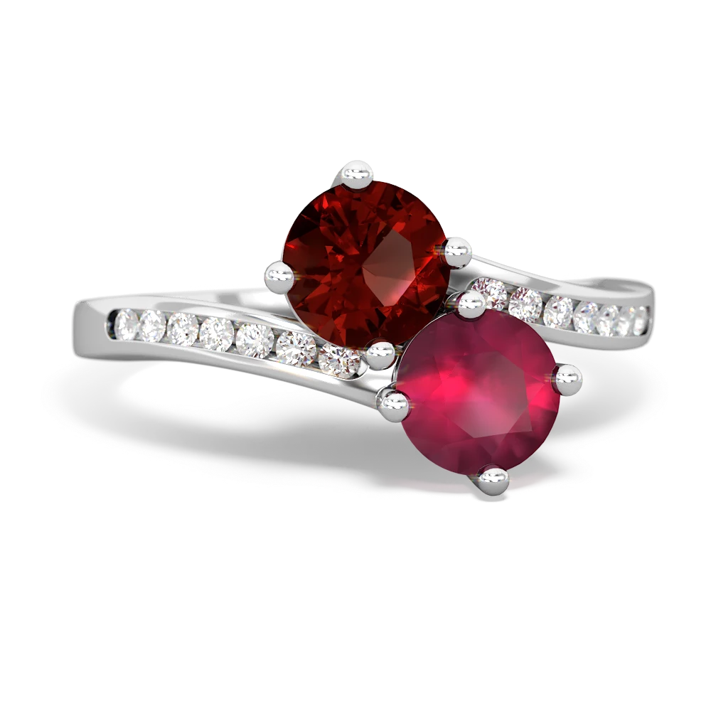 Garnet Channel Set Two Stone 14K White Gold ring R5303