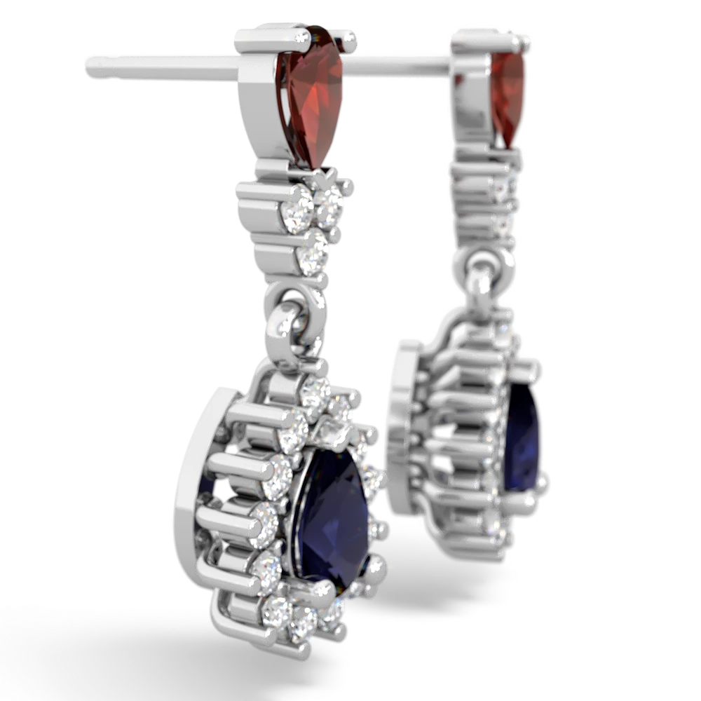 Garnet Halo Pear Dangle 14K White Gold earrings E1882