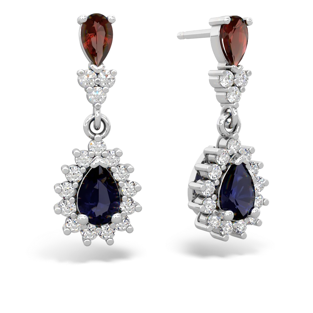 Garnet Halo Pear Dangle 14K White Gold earrings E1882