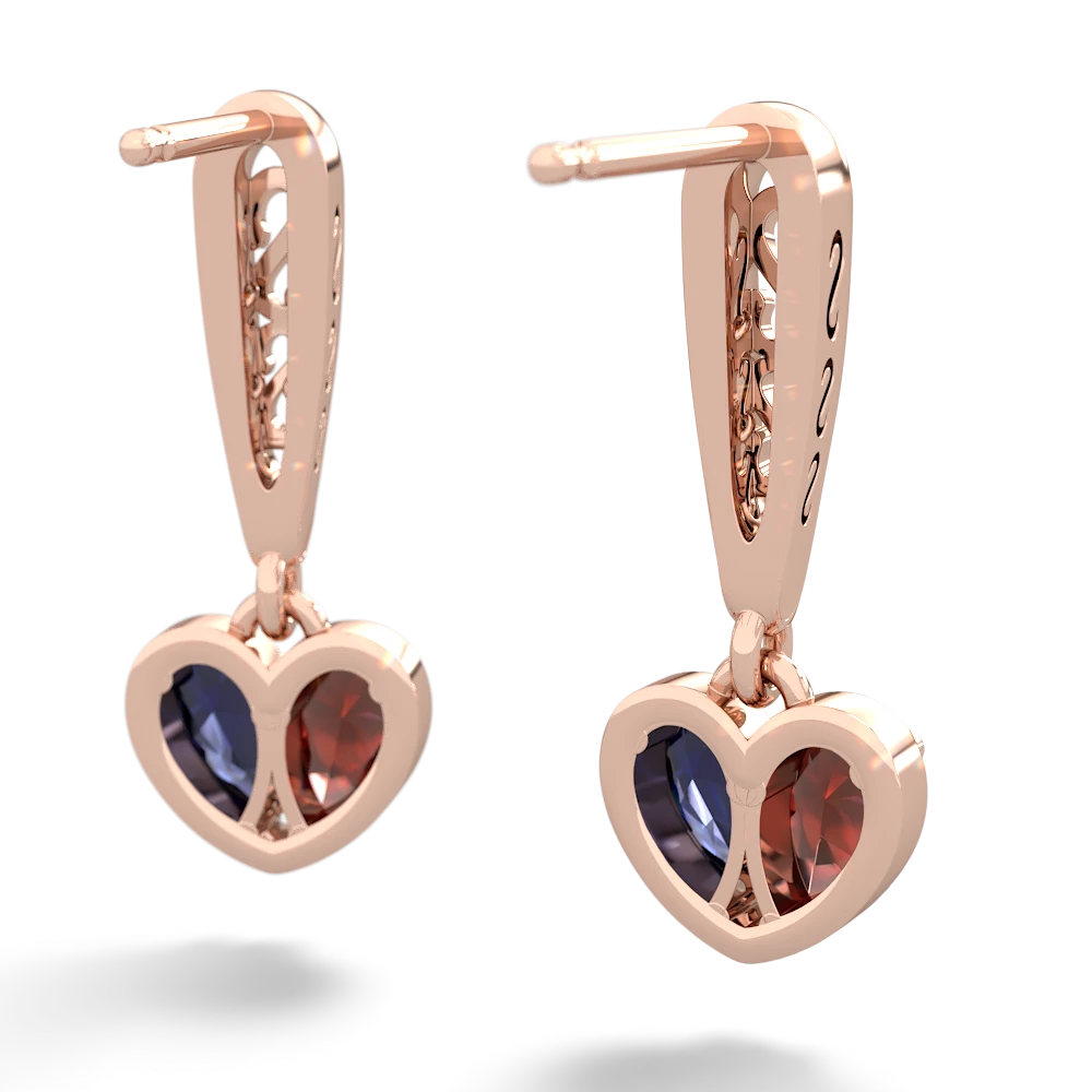 Garnet Filligree Heart 14K Rose Gold earrings E5070