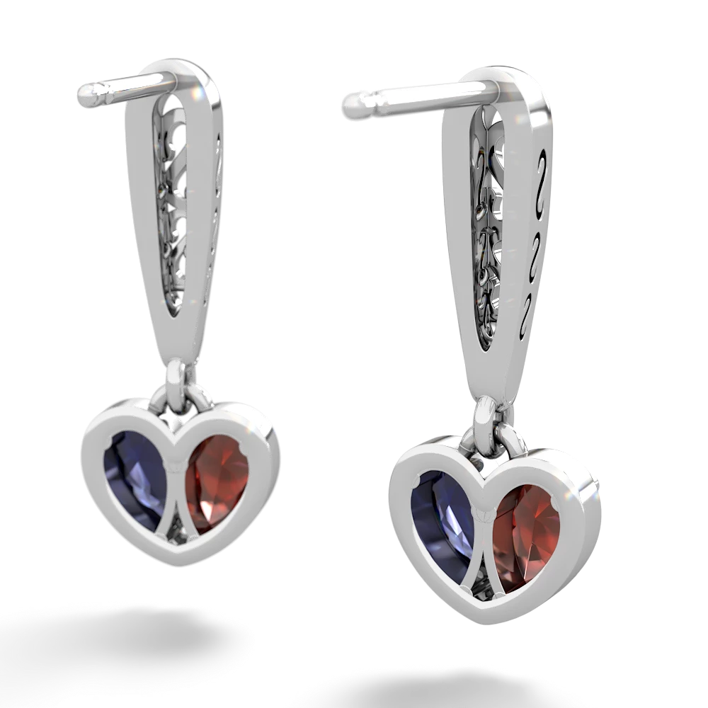 Garnet Filligree Heart 14K White Gold earrings E5070