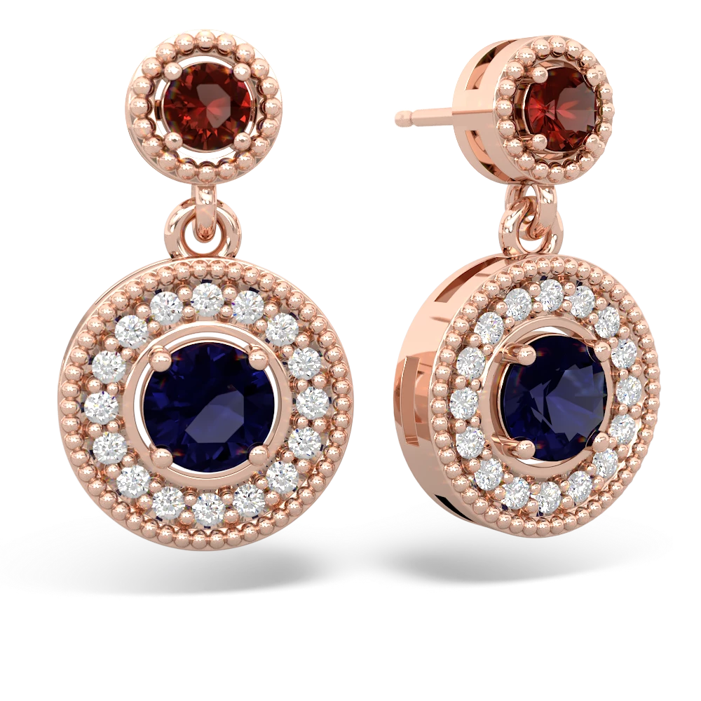 Garnet Halo Dangle 14K Rose Gold earrings E5319