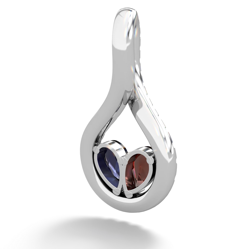 Garnet Pave Twist 'One Heart' 14K White Gold pendant P5360