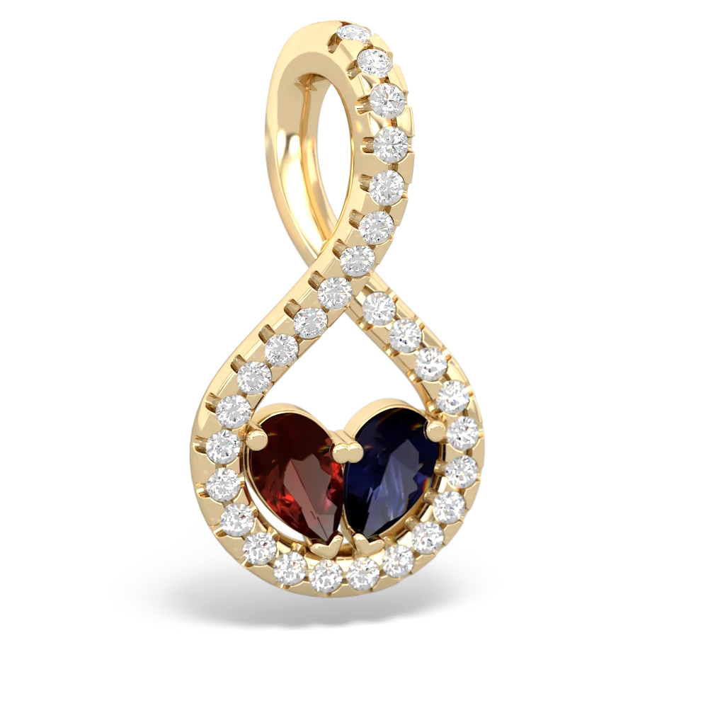 Garnet Pave Twist 'One Heart' 14K Yellow Gold pendant P5360