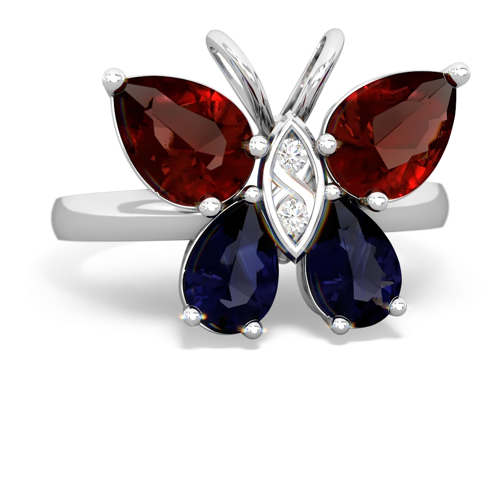 Garnet Butterfly 14K White Gold ring R2215