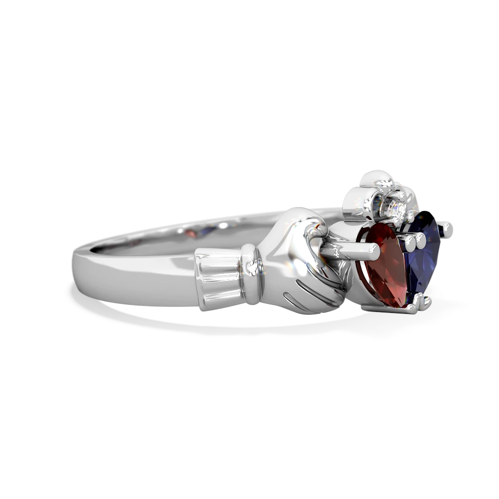 Garnet 'Our Heart' Claddagh 14K White Gold ring R2388