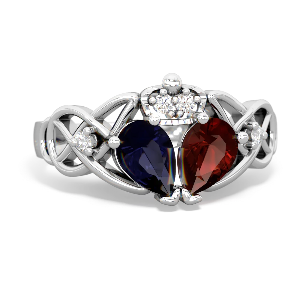 Garnet 'One Heart' Celtic Knot Claddagh 14K White Gold ring R5322