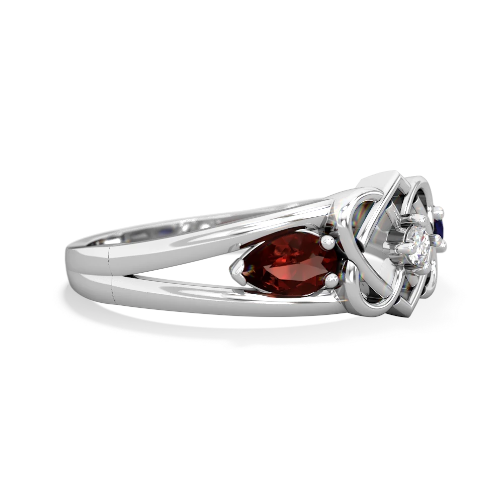 Garnet Hearts Intertwined 14K White Gold ring R5880