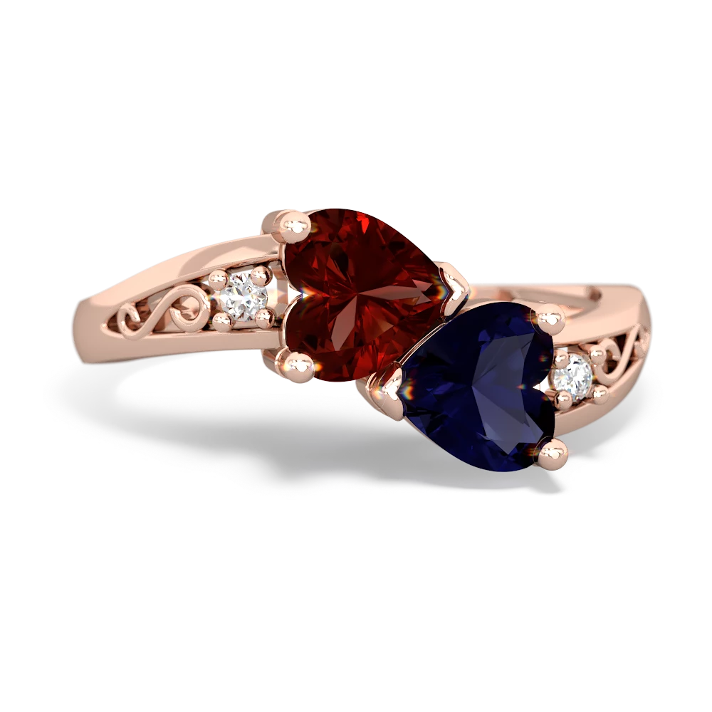 Garnet Snuggling Hearts 14K Rose Gold ring R2178