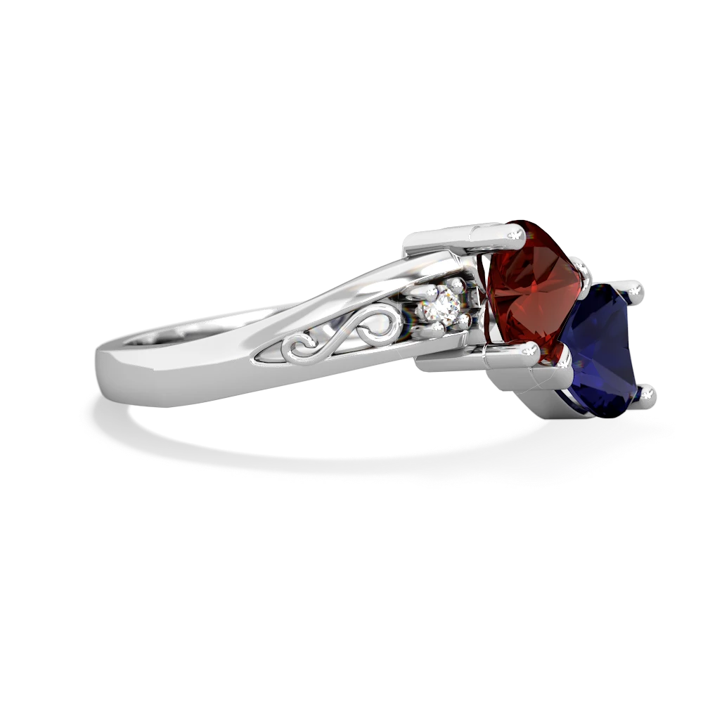 Garnet Snuggling Hearts 14K White Gold ring R2178