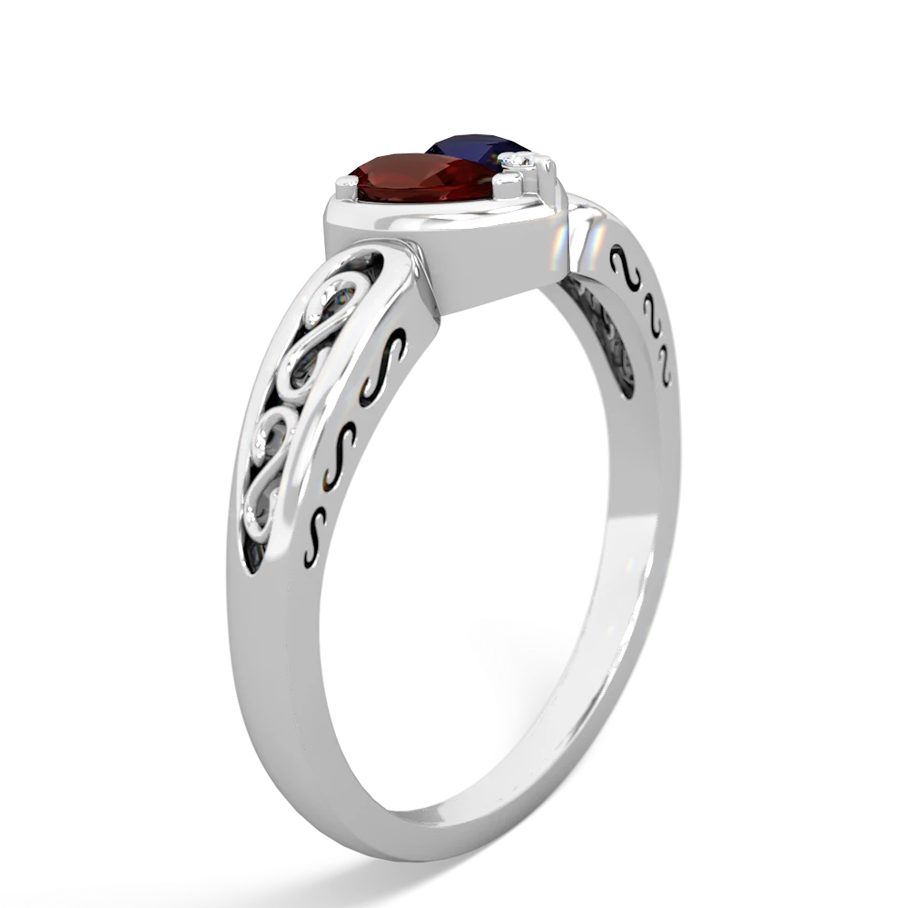 Garnet Filligree 'One Heart' 14K White Gold ring R5070