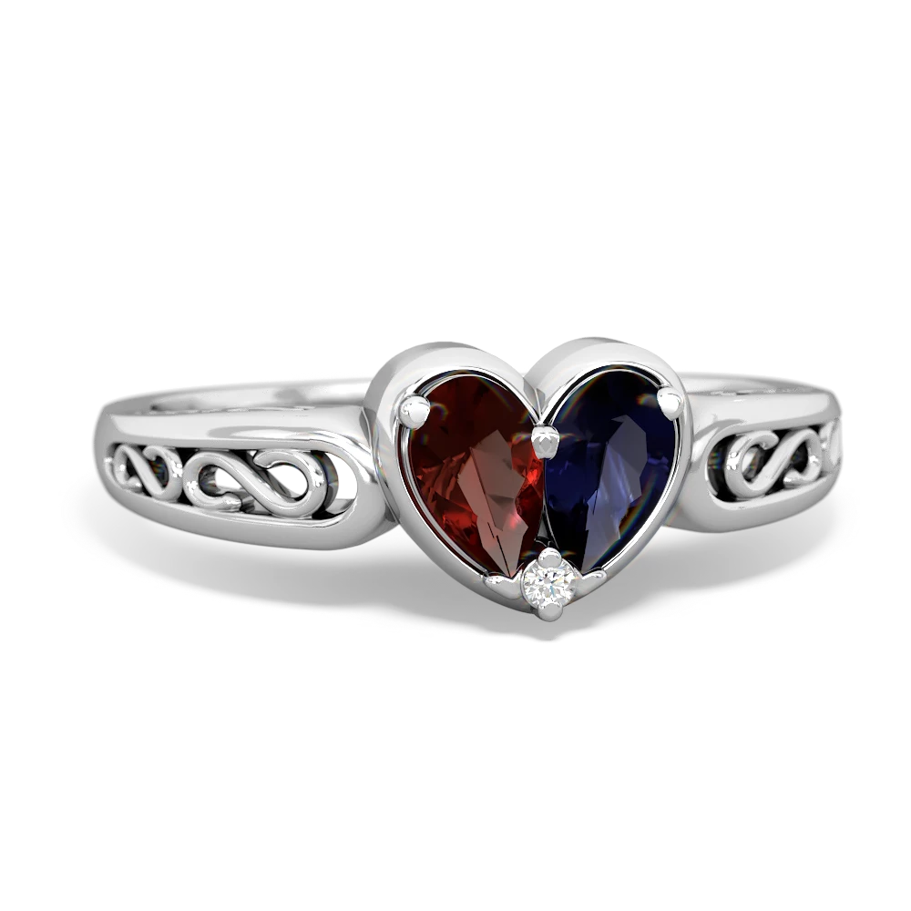 Garnet Filligree 'One Heart' 14K White Gold ring R5070