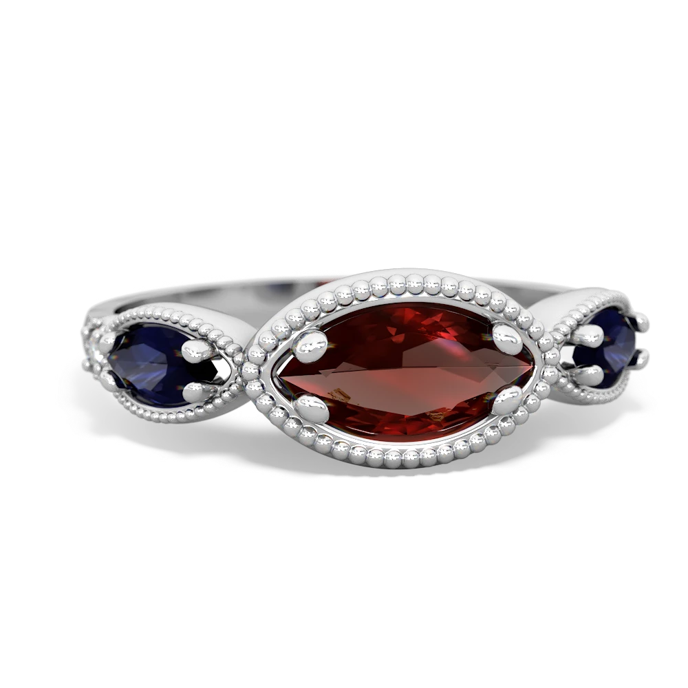 Garnet Milgrain Marquise 14K White Gold ring R5700