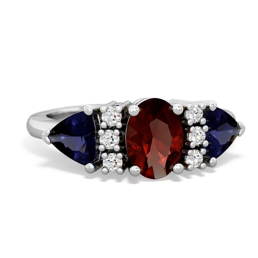 Garnet Antique Style Three Stone 14K White Gold ring R2186