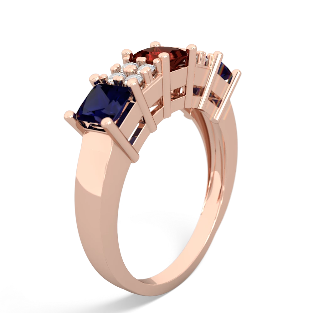 Garnet Three Stone Diamond Cluster 14K Rose Gold ring R2592