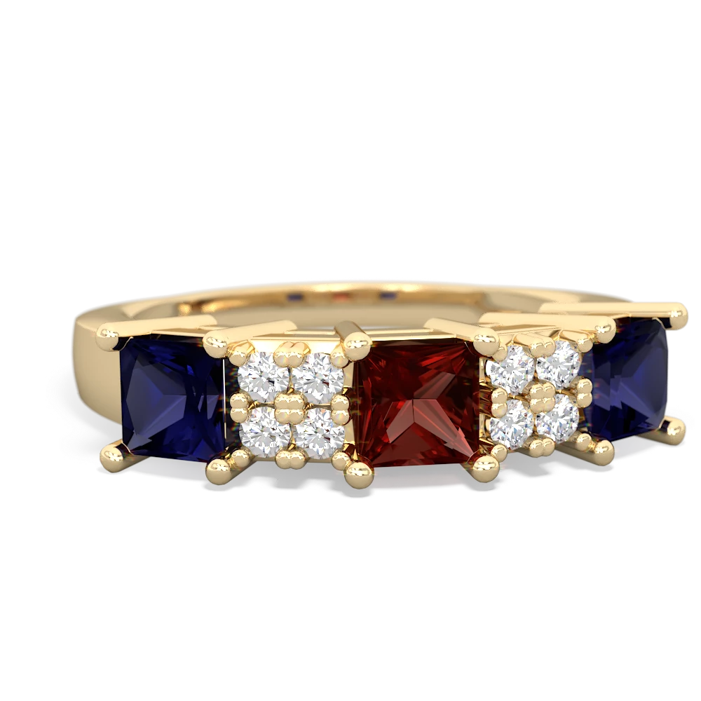 Garnet Three Stone Diamond Cluster 14K Yellow Gold ring R2592