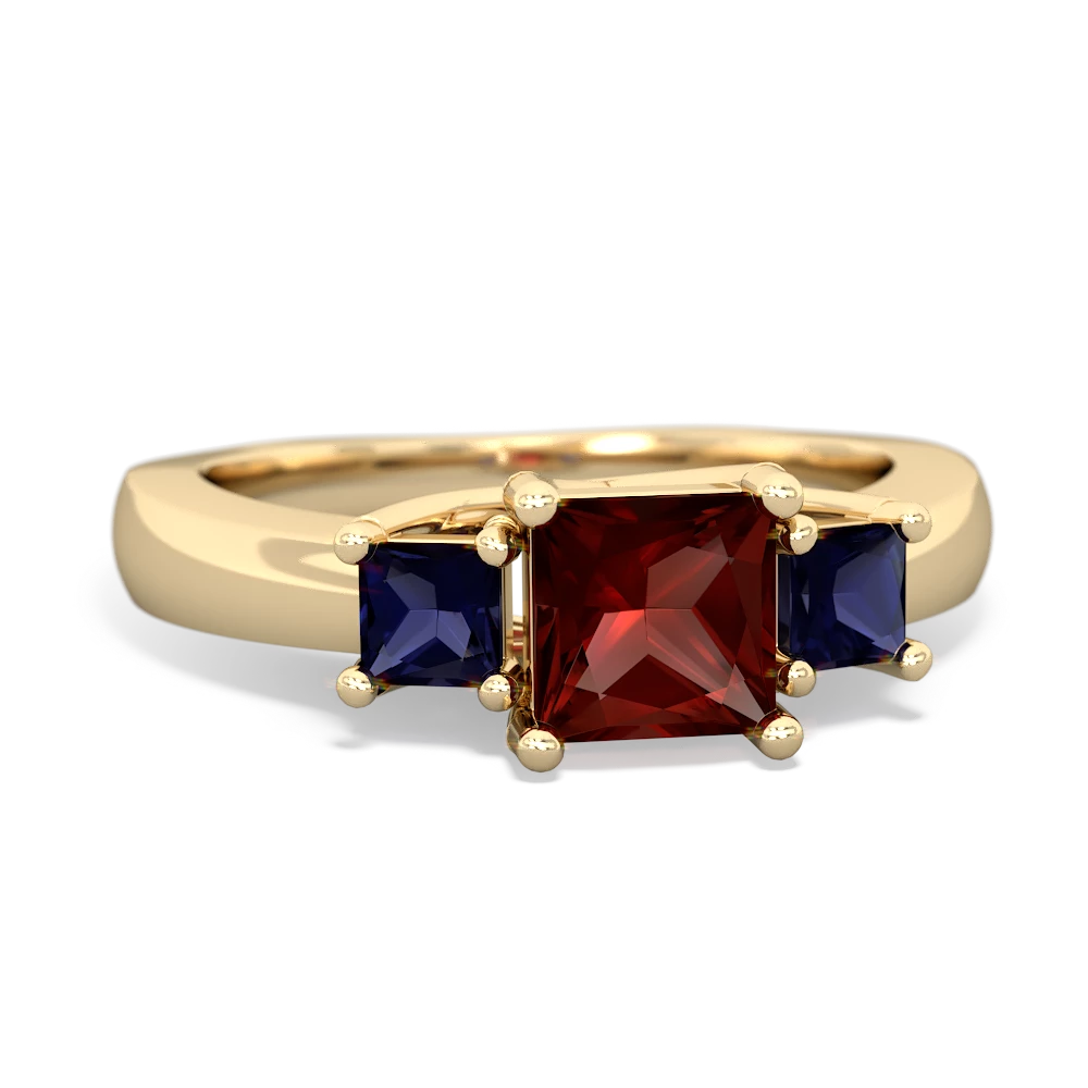 Garnet Three Stone Trellis 14K Yellow Gold ring R4015