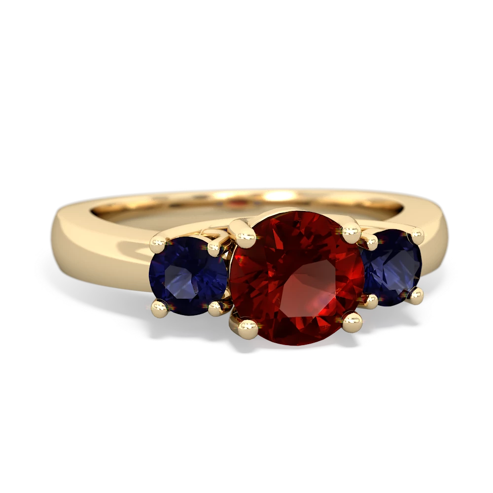 Garnet Three Stone Round Trellis 14K Yellow Gold ring R4018