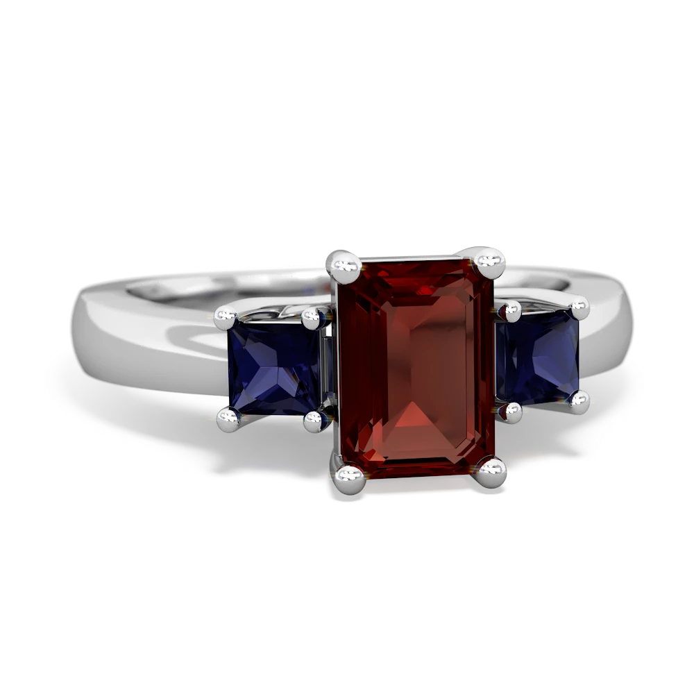 Garnet Three Stone Emerald-Cut Trellis 14K White Gold ring R4021