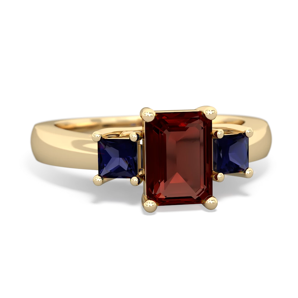 Garnet Three Stone Emerald-Cut Trellis 14K Yellow Gold ring R4021