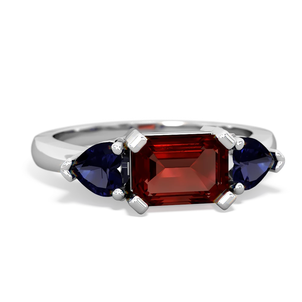 Garnet Three Stone 14K White Gold ring R5235