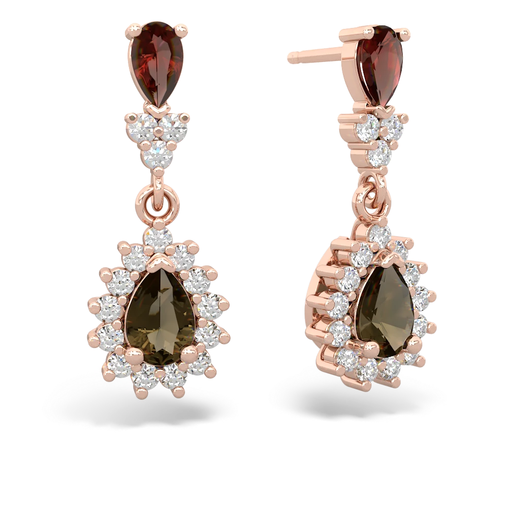 Garnet Halo Pear Dangle 14K Rose Gold earrings E1882