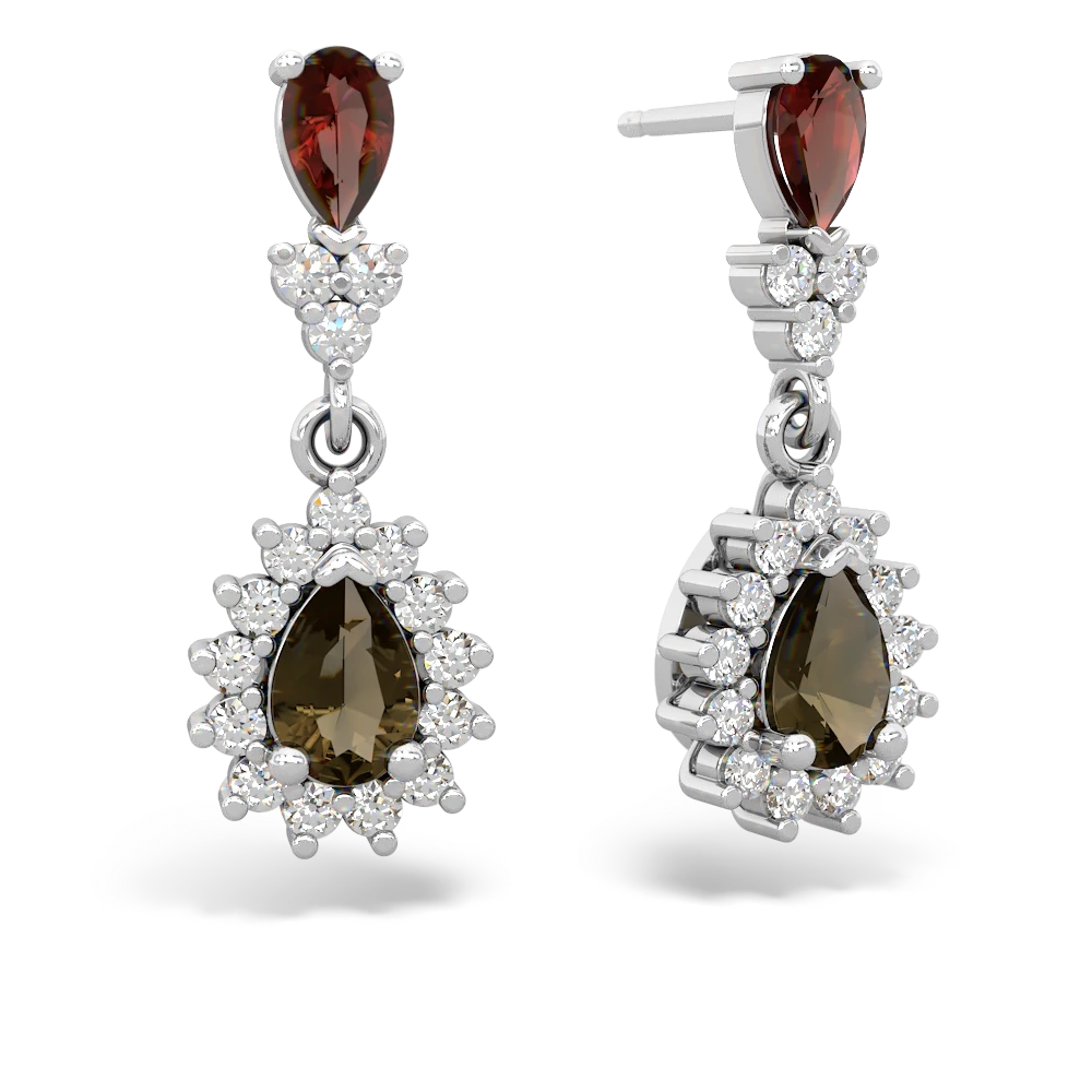 Garnet Halo Pear Dangle 14K White Gold earrings E1882