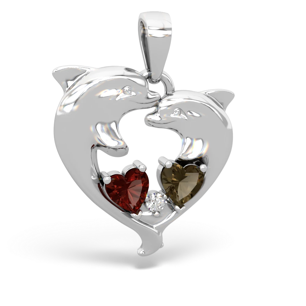 Garnet Dolphin Heart 14K White Gold pendant P5820