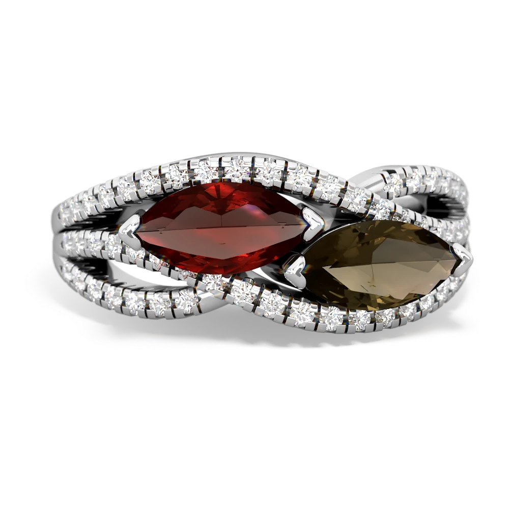 Garnet Diamond Rivers 14K White Gold ring R3070