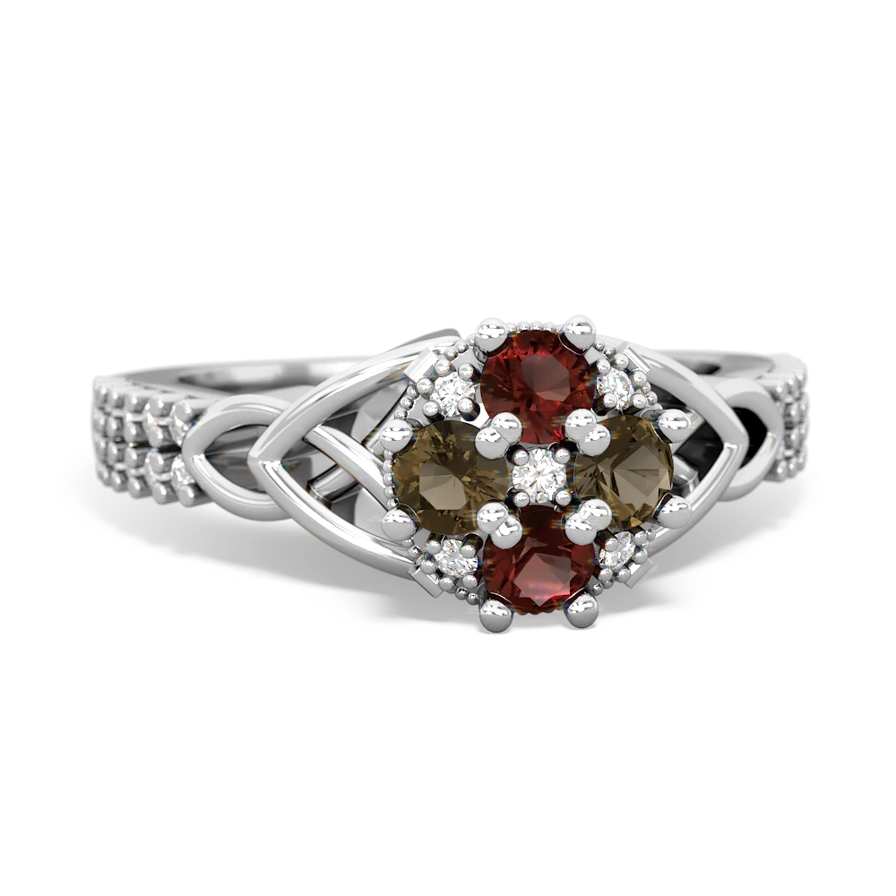 Garnet Celtic Knot Cluster Engagement 14K White Gold ring R26443RD